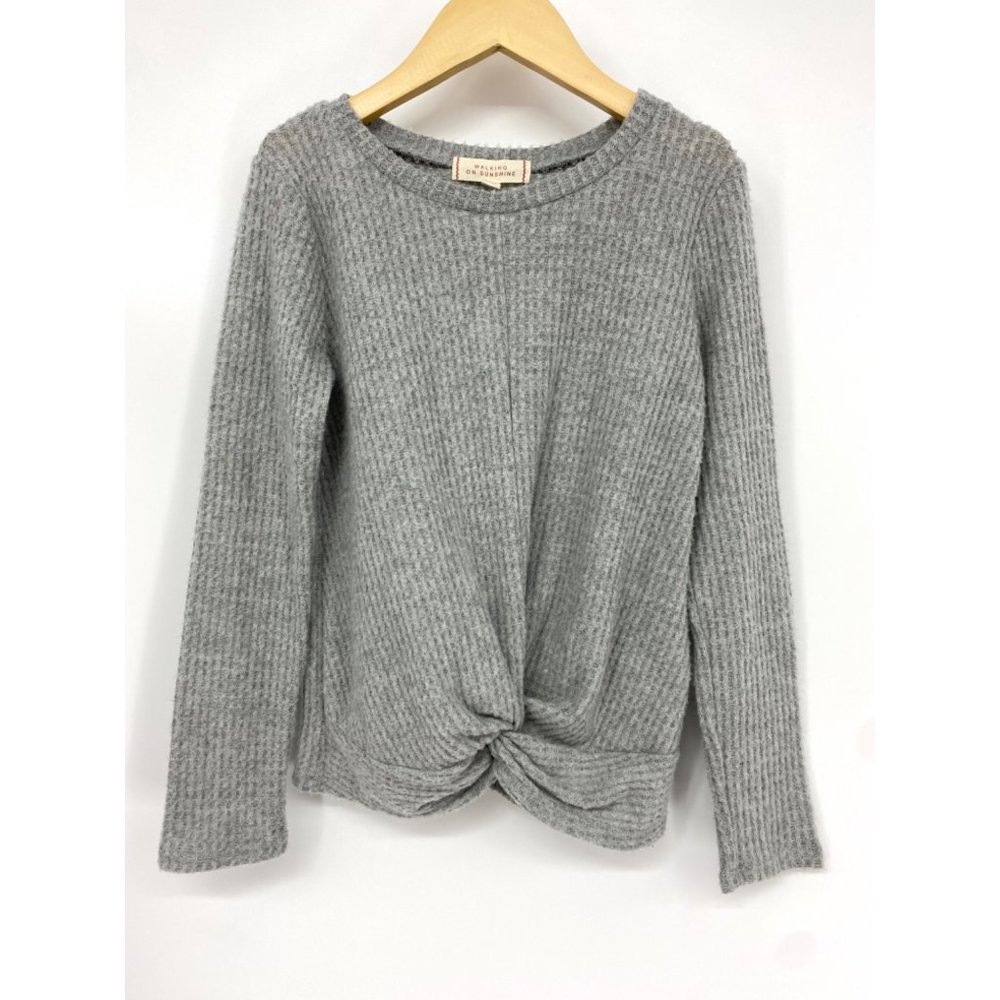 Walking On Sunshine Knot Front Long Sleeve Waffle Knit Thermal Top NEW